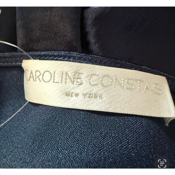 Caroline Constas V Neck Smocked Waist Wide Leg Satin Navy Blue Jumpsuit Small - Picture 8 of 8